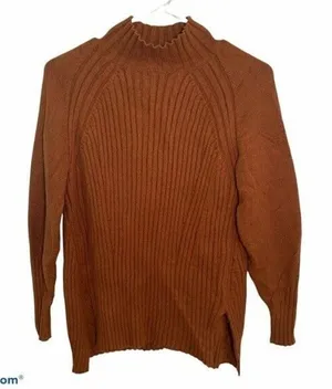 7Modifier‎ Mock Neck Sweater Tan Rust Ribbed Front Brown thumbnail 1