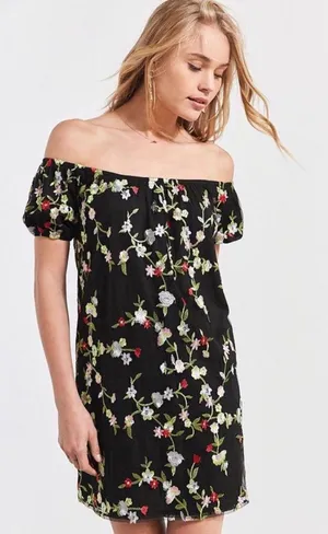 Urban Outfitters Embroidered Floral Mini Dress thumbnail 1