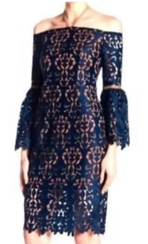 Alexia Admor NWT Navy Lace Off Shoulder Dress 10 Bell Sleeve Cocktail thumbnail 1