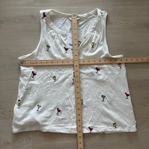 Lucky Brand NWT Women's Embroidered Martini Glass Off-White Tank Top Size L thumbnail 9