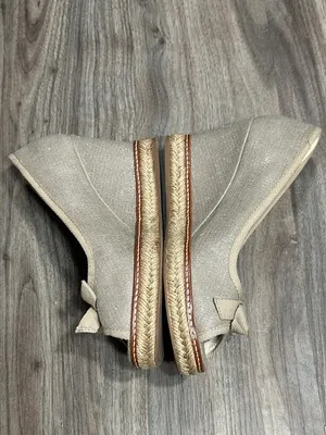 Tory Burch Espadrille Wedge Peep Toe Bow Pumps Metallic Beige. thumbnail 5