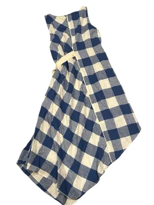 Maeve Anthro Blue White Checkered asymmetrical dress sleeveless Cotton Linen Sp thumbnail 6
