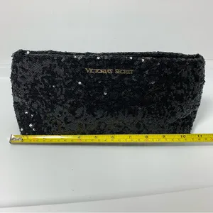 Victoria's Secret Clutch Handbag Sequence Black Snap Bag Make Up‎ Bag thumbnail 5