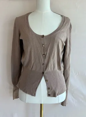 Banana Republic Women's Silk Blend Button-Up Cardigan Sweater Size Large Taupe thumbnail 1