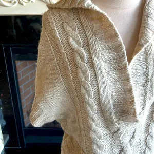 American Eagle Sweater Natural Oatmeal Oversized Cable knit Hoodie Womens XS S thumbnail 7