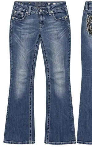 Miss Me Bootcut Blue Jean Size 28 Low Rise Sequin Bling Rose Back Pocket thumbnail 1