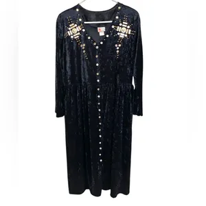 Vintage 90s black Gold embellished crushed velvet maxi whimsigoth emo glam thumbnail 11