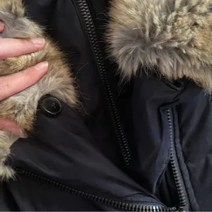 Aritzia Parka Goose Down‎ Asymmetrical Faux Fur Hood Fall Winter Black XXS GUC thumbnail 10