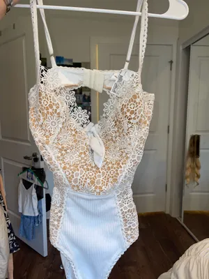 Colorful Natalie (Skylar + Madison) White Floral Lace Bodysuit thumbnail 5