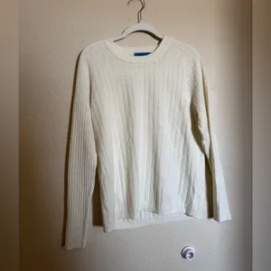 J. McLaughlin Anika Wool Blend Sweater Sz‎ Large Wide Rib Crewneck Ivory thumbnail 2