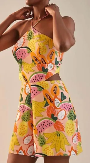NWT Anthropologie Hutch Tropical Fruit Halter Cutout Romper, Size 4 thumbnail 1