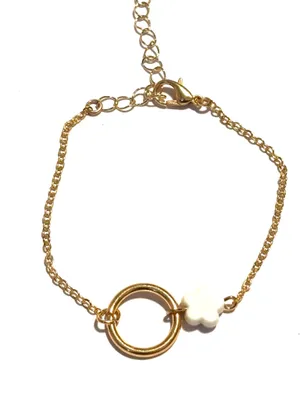 Gold tone chain bracelet with flower bead and adjustable clasp thumbnail 1