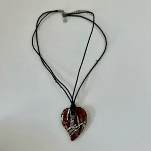Brown glass heart pendant necklace on cord thumbnail 3