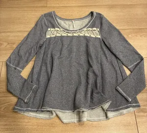 Free People Lacey Love Sweatshirt Terry Navy Striped Crewneck Size S thumbnail 1