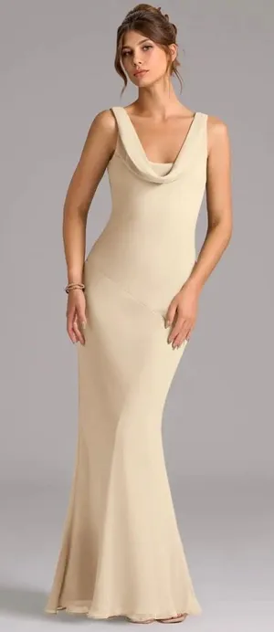 Azazie Rylina Champagne Mermaid Pleated Chiffon Dress thumbnail 1