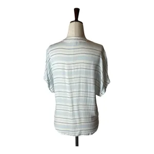 Olivaceous Shirt Women Medium Blue White Striped Tie Front Button Down Preppy thumbnail 2