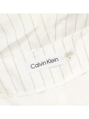 NEW Calvin Klein Pinstriped Pleated Linen Blend Lined Pants White / Khaki 16 thumbnail 3