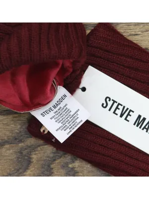 NWT Steve Madden Soft Faux Leather Gloves with Ribbed Knit Cuff Burgundy Red thumbnail 3