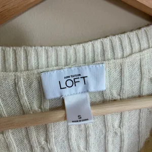 Ann Taylor LOFT rabbit‎ hair cream white cable knit ribbed sweater women's S thumbnail 3