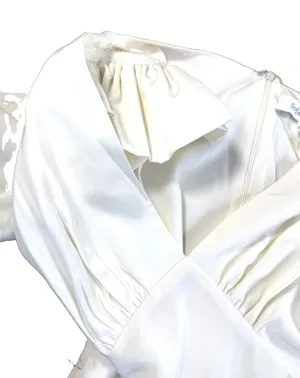 Womens Ivory Satin Puff Sleeve Maxi Dress M Bridal Sofie the Label Bohme NWOT thumbnail 8