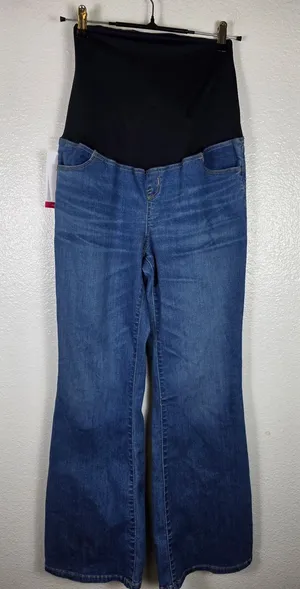 Isabel Maternity Flare Jeans Medium Wash Over Belly Crossover Panel Size 6‎ NEW thumbnail 1