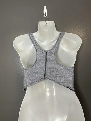 Project Social T Tank Top Womens Medium Gray Striped Linen Cropped Racerback thumbnail 4