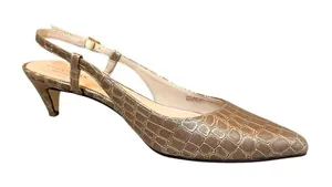 Cole Haan Julianna Low Sling Beige Crock Print‎ Career Slingback Heels size 7.5 thumbnail 1