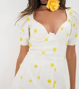 For Love And Lemons White and Yellow Mini Dress thumbnail 3