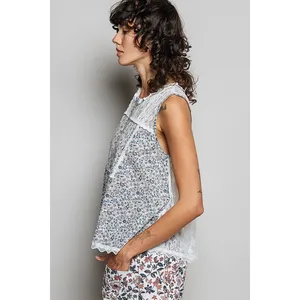 POL Printed Woven Lace Back Round Neck Sleeveless Top - Medium thumbnail 3