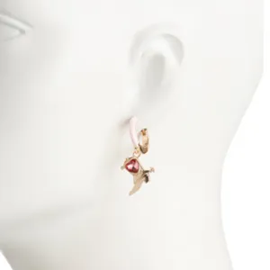 🩷👢BETSEY JOHNSON Cowboy Boot Enamel Huggie Earrings / Gold Pink Heart Crystal thumbnail 3