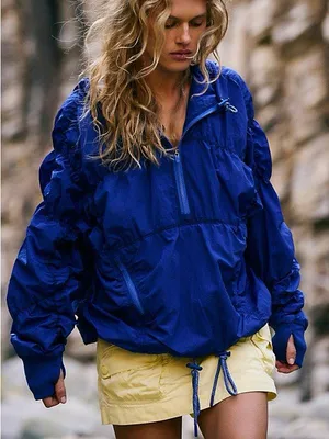 Free People FP Movement Happy Camper Colorblock Pullover in Electric Shock Blue thumbnail 1