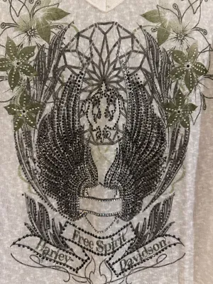 Harley-Davidson White V-Neck Graphic Raglan Tee with Olive Sleeves thumbnail 2