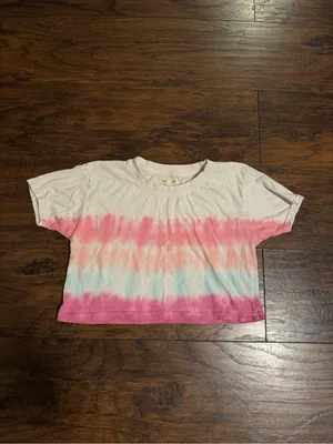 Women's Tie-Dye Cropped T-Shirt - Pink & Blue thumbnail 2