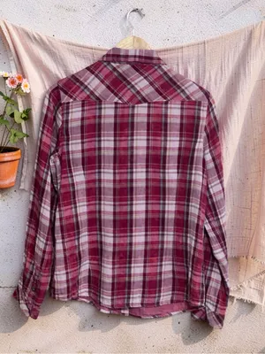 Love Stitch Play The Field Burgundy Plaid Button UP Shirt Size M thumbnail 14