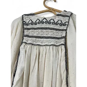 FREE PEOPLE L CYPRUS AVENUE Ivory Peasant Top Balloon Sleeve Embroidered Blouse thumbnail 5