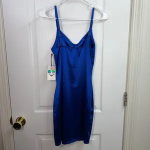 NEW IRIS electric blue bodycon stretch‎ formal adjustable mini dress shiny gloss thumbnail 9
