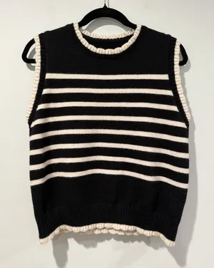 Striped Knit Sweater Vest Womens Medium* Preppy Academia Coastal Collegiate thumbnail 1