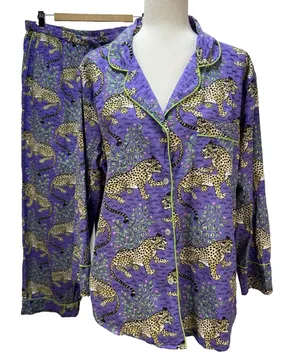 PrintFresh Long Pajama Set Size L‎ Purple Bagheera Leopard Print Organic Cotton thumbnail 1