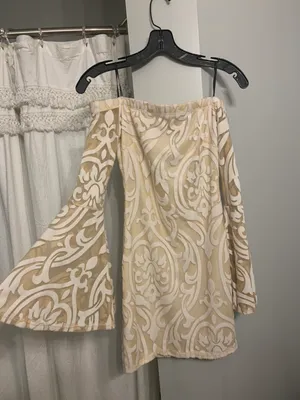 White Over Shoulder Bell Sleeve Dress thumbnail 1