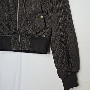 Clique crop cropped moto motorcycle quilted bomber style black jacket sz Medium thumbnail 3