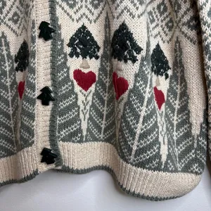 Woolrich Tree Heart Print Sweater S‎ Ramie Cotton Button Cardigan Outdoorsy thumbnail 4