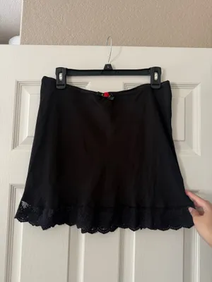Urban Outfitters Out From Under Black Lace Trim Rose Mini Skirt thumbnail 2