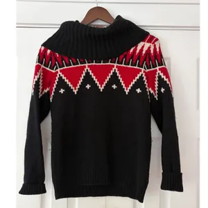 Lauren Ralph Lauren Fair Isle Cowl Neck Sweater Black Red Wool Blend Small thumbnail 2