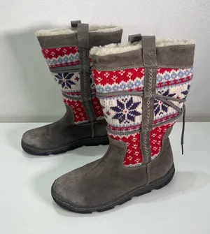 Clarks Boots Leather Fair Isle Knit Fur Lining Winter Boots Women's 7.5 M thumbnail 1