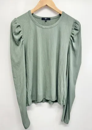 7 For All Mankind‎ Sweater Womens Size Large Green Long Sleeve Ribbed NEW thumbnail 1