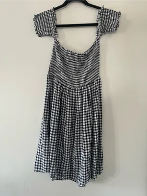 Forever 21 Black White Gingham Check Smocked Midi Dress Medium Western Fall thumbnail 6