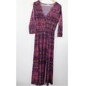 Jack by BB Dakota Purple Orange Printed V-Neck Maxi Dress Women's Size Medium M thumbnail 2
