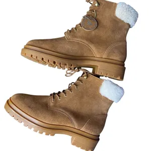 Lauren Ralph Lauren Carlee suede tan combat lace-up boots fauxshearling 8.5 New thumbnail 5