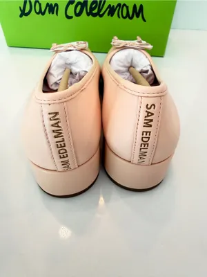 New Sam Edelman Rosa Leather Block Heel Pump Sz 7 Peach Low Classic Dainty Bow thumbnail 4