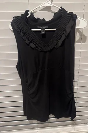 Anne Klein Black Sleeveless Ruffle V-Neck Tank thumbnail 1